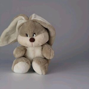 14" vintage Korea Yangjee GRAY TAN WHITE BUNNY RABBIT plush stuffed